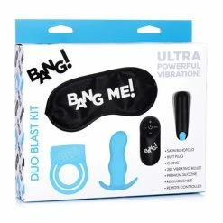 XR Brands Anal Toys Bang! Duo Blast Remote Control Cock Ring & Butt Plug Vibe Kit - Blue