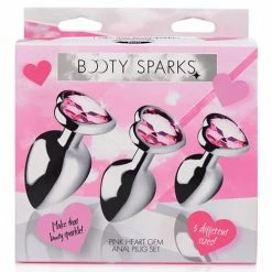 XR Brands Booty Sparks Pink Heart Gem Anal Plug Set Anal Toys