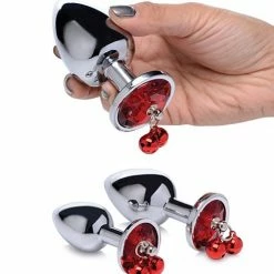 XR Brands Anal Toys Booty Sparks Red Gem With Bells Anal Plug Set