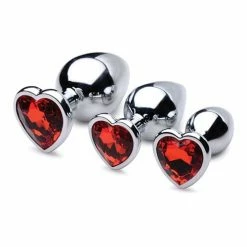 XR Brands Booty Sparks Red Heart Gem Anal Plug Set