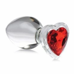 XR Brands Booty Sparks Red Heart Gem Glass Anal Plug