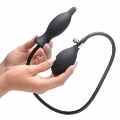 XR Brands Master Series Dark Inflator Inflatable Silicone Anal Plug - Black