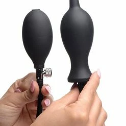 XR Brands Master Series Dark Inflator Inflatable Silicone Anal Plug - Black