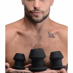 XR Brands Master Series Gape-grommets 3 Piece Hollow Silicone Anal Dilator Set - Black Anal Toys