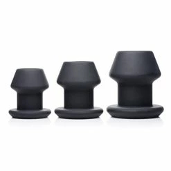 XR Brands Master Series Gape-grommets 3 Piece Hollow Silicone Anal Dilator Set - Black Anal Toys
