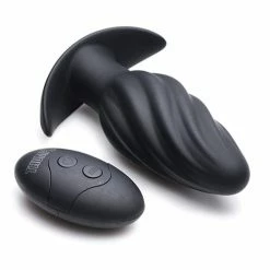 XR Brands Thump It Kinetic Thumping 7x Swirled Anal Plug - Black