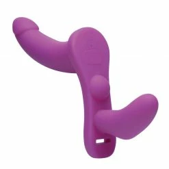 XR Brands Strap U Double Take Double Penetration Vibrating Strap On Harness - Purple