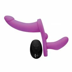XR Brands Strap U Double Take Double Penetration Vibrating Strap On Harness - Purple