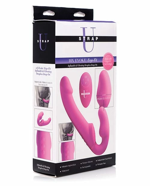 XR Brands Strap U Evoke Ergo Fit Strapless Strap On Dildo With Remote - Pink Dildos