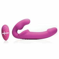 XR Brands Strap U Evoke Ergo Fit Strapless Strap On Dildo With Remote - Pink Dildos