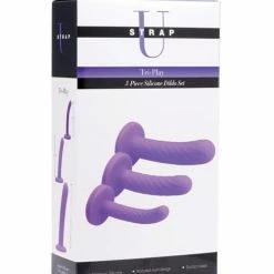 XR Brands Strap U Tri-play Silicone Dildo - Set Of 3 Purple