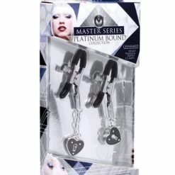 XR Brands Master Series Charmed Heart Padlock Nipple Clamps - Black Kink & BDSM