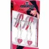 XR Brands Master Series Charmed Heart Padlock Nipple Clamps - Red
