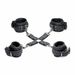 XR Brands Master Series Concede Wrist & Ankle Restraint Set With Bonus Hog-tie Adaptor - Black