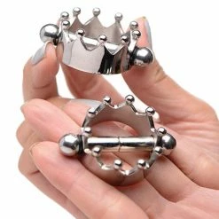 XR Brands Master Series Crowned Magnetic Nipple Clamps - Silver Kink & BDSM