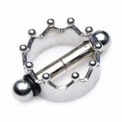XR Brands Master Series Crowned Magnetic Nipple Clamps - Silver Kink & BDSM