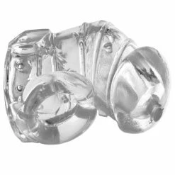 XR Brands Master Series Detained 2.0 Restrictive Chastity Cage With Nubs - Clear Kink & BDSM