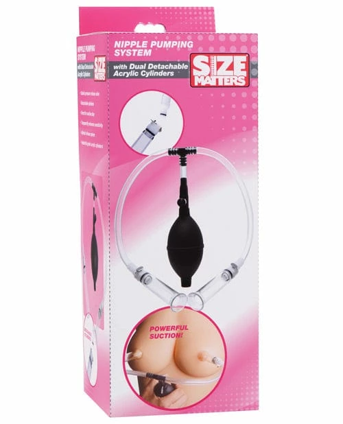 XR Brands Size Matters Nipple Pumping System With Dual Cylinders - Clear