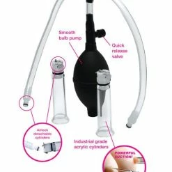 XR Brands Size Matters Nipple Pumping System With Dual Cylinders - Clear