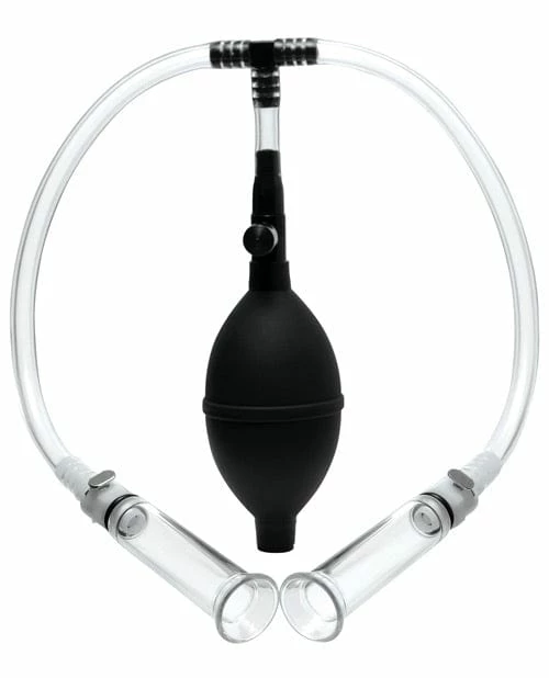XR Brands Size Matters Nipple Pumping System With Dual Cylinders - Clear