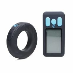 XR Brands Zeus ElectroSex E-stim Pro Silicone Vibrating Cock Ring With Remote - Black Kink & BDSM