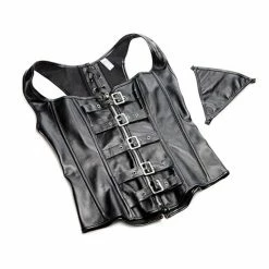 XR Brands Strict Lace-up Corset Vest With Thong