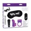 XR Brands Vibrators Bang! Couple's Kit With Remote Control Bullet, Blindfold, Cock Ring & Finger Vibe - Purple