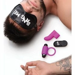 XR Brands Vibrators Bang! Couple's Kit With Remote Control Bullet, Blindfold, Cock Ring & Finger Vibe - Purple