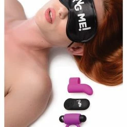 XR Brands Vibrators Bang! Couple's Kit With Remote Control Bullet, Blindfold, Cock Ring & Finger Vibe - Purple