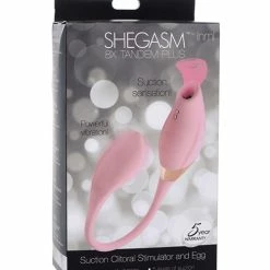 XR Brands Inmi Shegasm 8x Tandem Plus Silicone Suction Clit Stimulator & Egg - Pink Vibrators