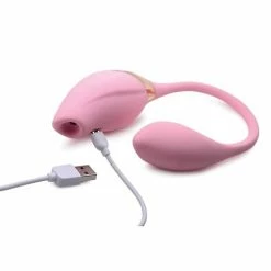 XR Brands Inmi Shegasm 8x Tandem Plus Silicone Suction Clit Stimulator & Egg - Pink Vibrators