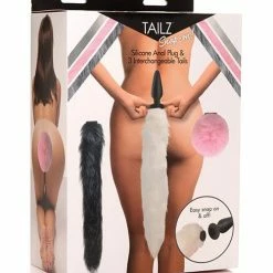 XR Brands Tailz Snap On Silicone Anal Plug W-3 Interchangeable Tails - Asst Colors