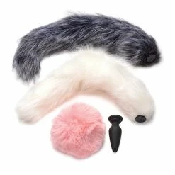 XR Brands Tailz Snap On Silicone Anal Plug W-3 Interchangeable Tails - Asst Colors