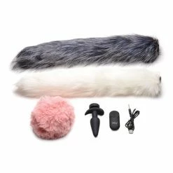 XR Brands Tailz Snap On Vibrating Silicone Anal Plug W-3 Interchangeable Tails & Remote - Asst Colors