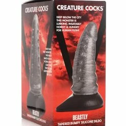 XR Brands Creature Cocks Beastly Tapered Bumpy Silicone Dildo - Silver & Black