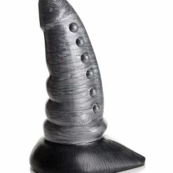 XR Brands Creature Cocks Beastly Tapered Bumpy Silicone Dildo - Silver & Black
