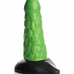 XR Brands Creature Cocks Radioactive Reptile Thick Scaly Silicone Dildo - Green & Black Dildos