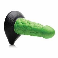 XR Brands Creature Cocks Radioactive Reptile Thick Scaly Silicone Dildo - Green & Black Dildos
