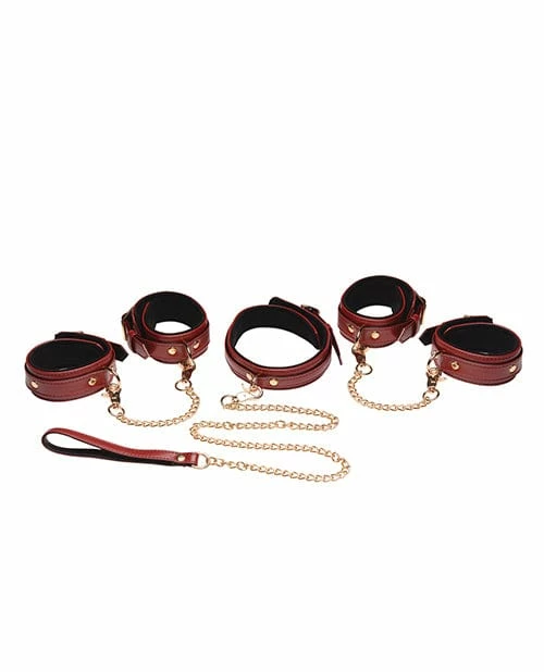 XR Brands Kink & BDSM Master Series 6 Pc Bondage Set - Burgundy