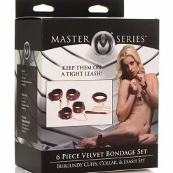 XR Brands Master Series Velvet 6 Pc Bondage Set - Burgundy