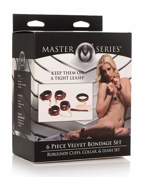 XR Brands Master Series Velvet 6 Pc Bondage Set - Burgundy