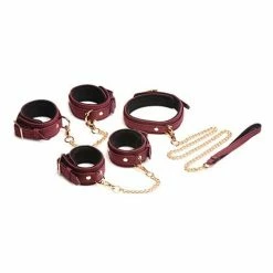 XR Brands Master Series Velvet 6 Pc Bondage Set - Burgundy