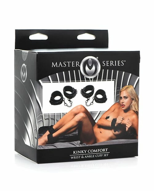 XR Brands Master Series Wrist & Ankle Cuff Set - Black Kink & BDSM