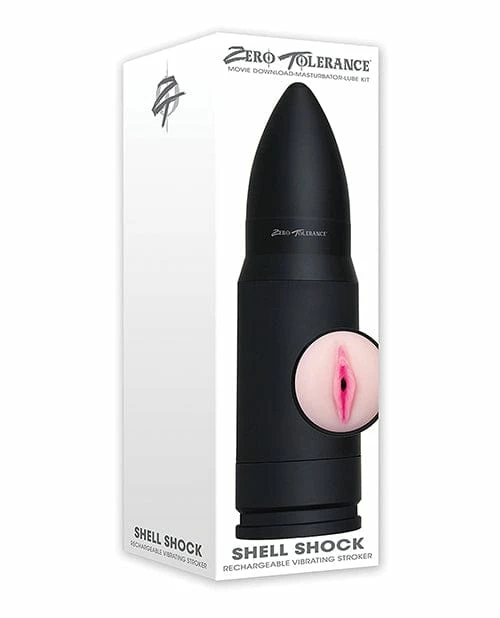 Penis Toys Zero Tolerance Shell Shock Rechargeable Vibrating Stroker - Black-Flesh
